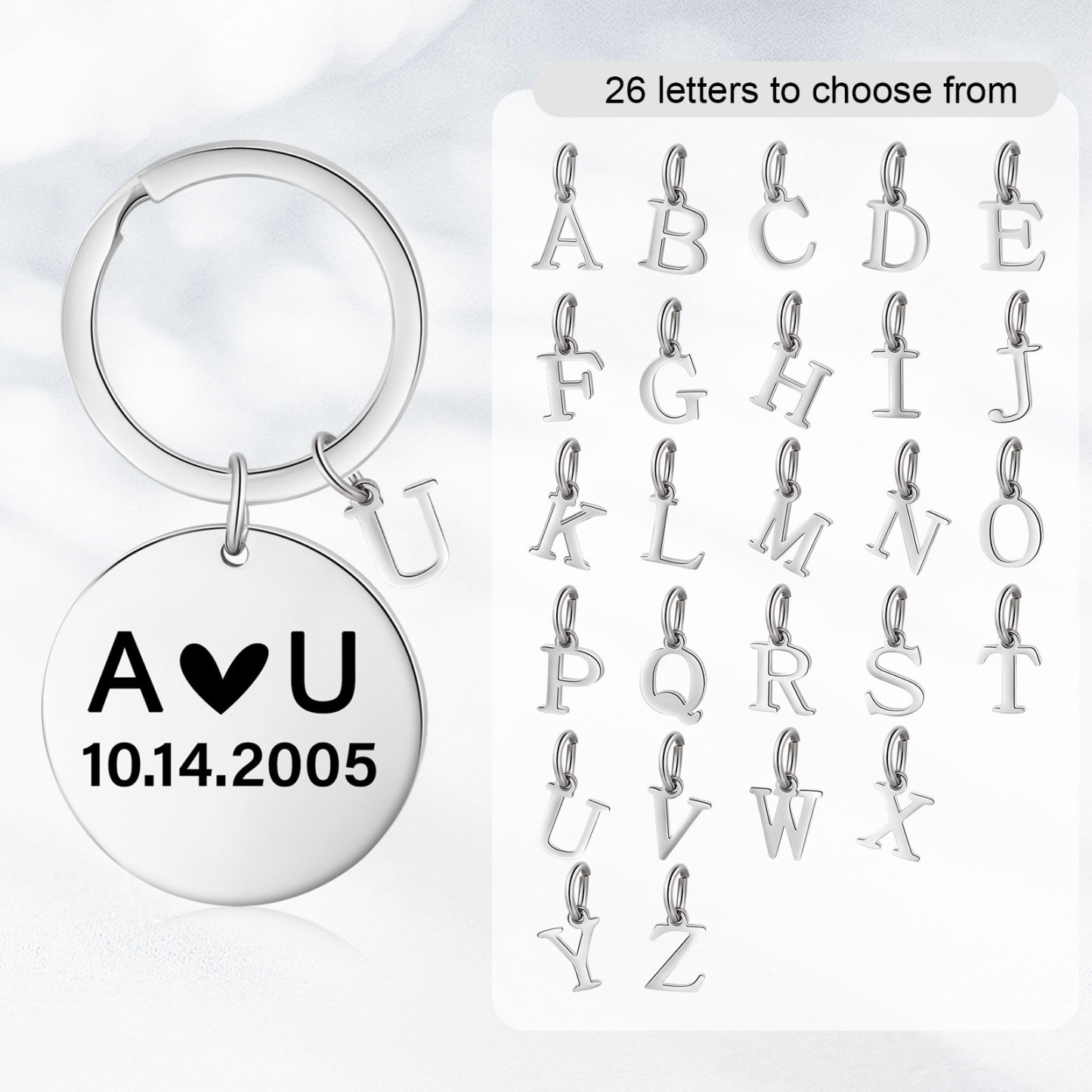 2 PCS Couple Keychains Custom 2 Letters and 2 Dates Keyring Valentine's Day Matching Couple Gift for Him/Her-Jessemade AU