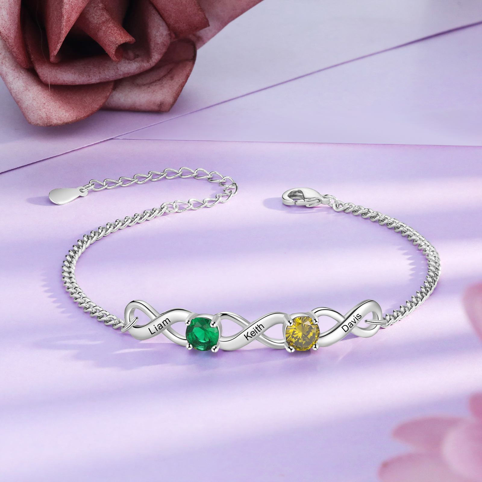 Personalised Infinity Bracelet Custom 2 Birthstones & 3 Names Bracelet Birthday Gift for Her-Jessemade AU