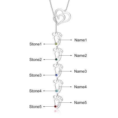 Personalised Baby Foot Necklace With Birthstones Custom 5 Names Necklace Gift For Mother-Jessemade AU