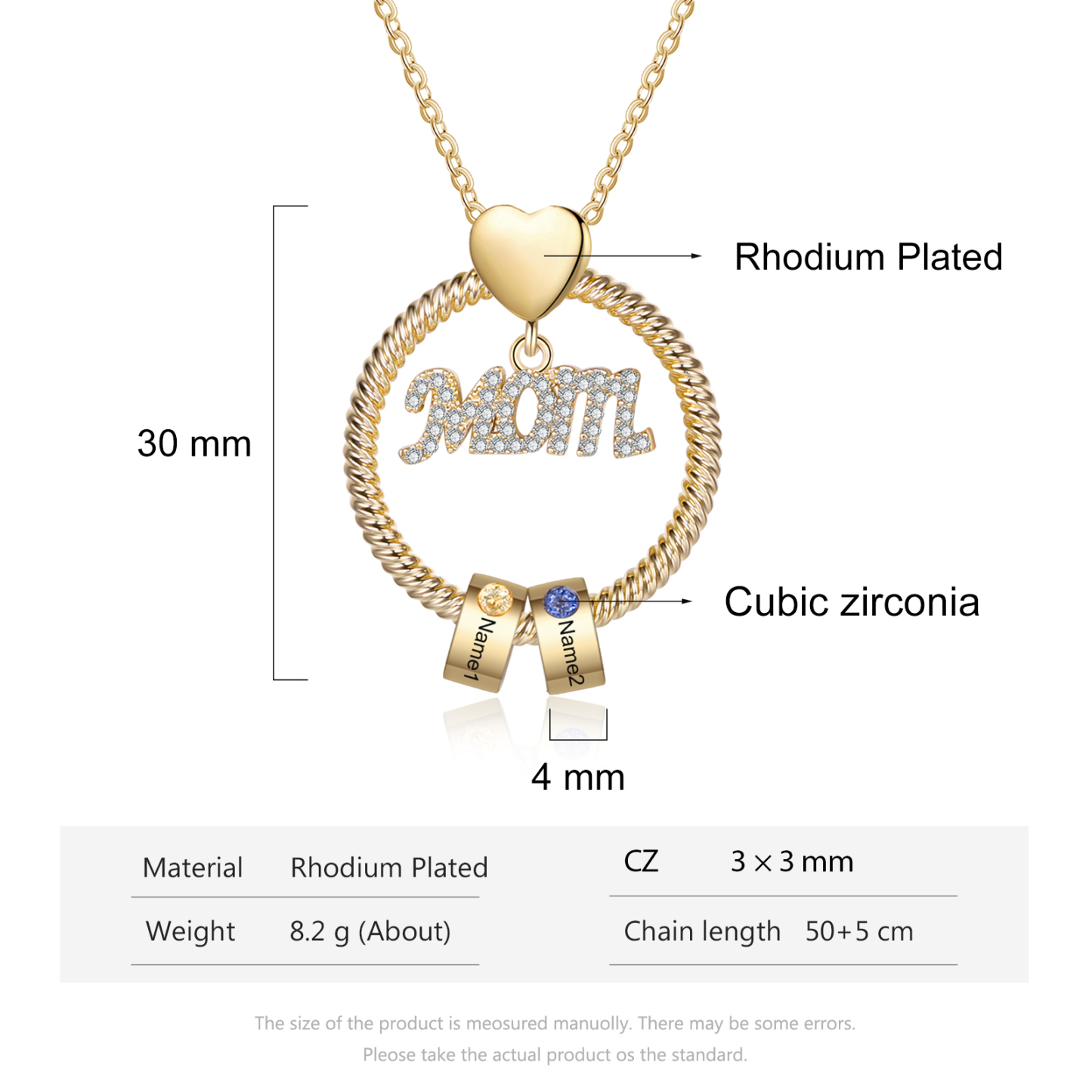 Personalised Necklace With 2 Birthstones Engraved Names Gift For Mother-Jessemade AU