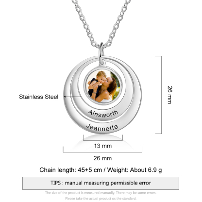 Personalised Family Circles Necklace Engraved 2 Names Photo Necklace Gifts for Her-Jessemade AU