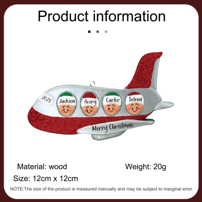 4 Names - Personalised Christmas Ornaments Custom Text & Year Wooden Airplane Christmas Decor Gifts for Family Friends-Jessemade AU