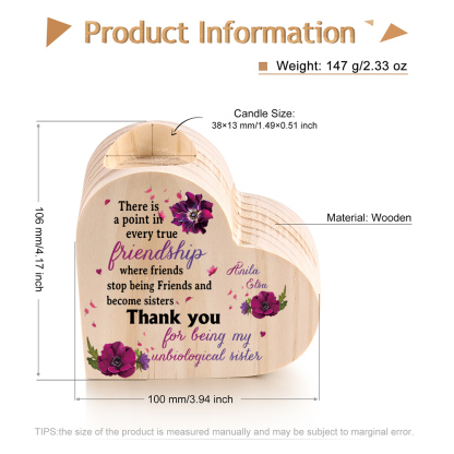 To My Sister Wooden Candle Holder Customised 2 Names Friendship Candlesticks - Thank You For Being My Unbiological Sister-Jessemade AU