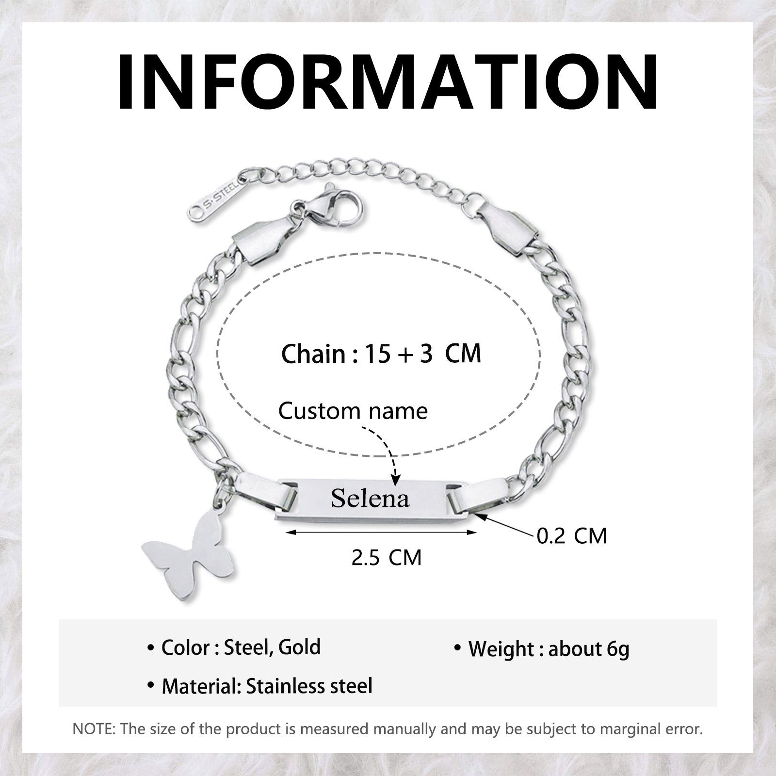 Custom Name Bracelet Cuban Chain Bracelet Personalised Butterfly Bracelet Love Gifts-Jessemade AU