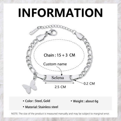 Custom Name Bracelet Cuban Chain Bracelet Personalised Butterfly Bracelet Love Gifts-Jessemade AU