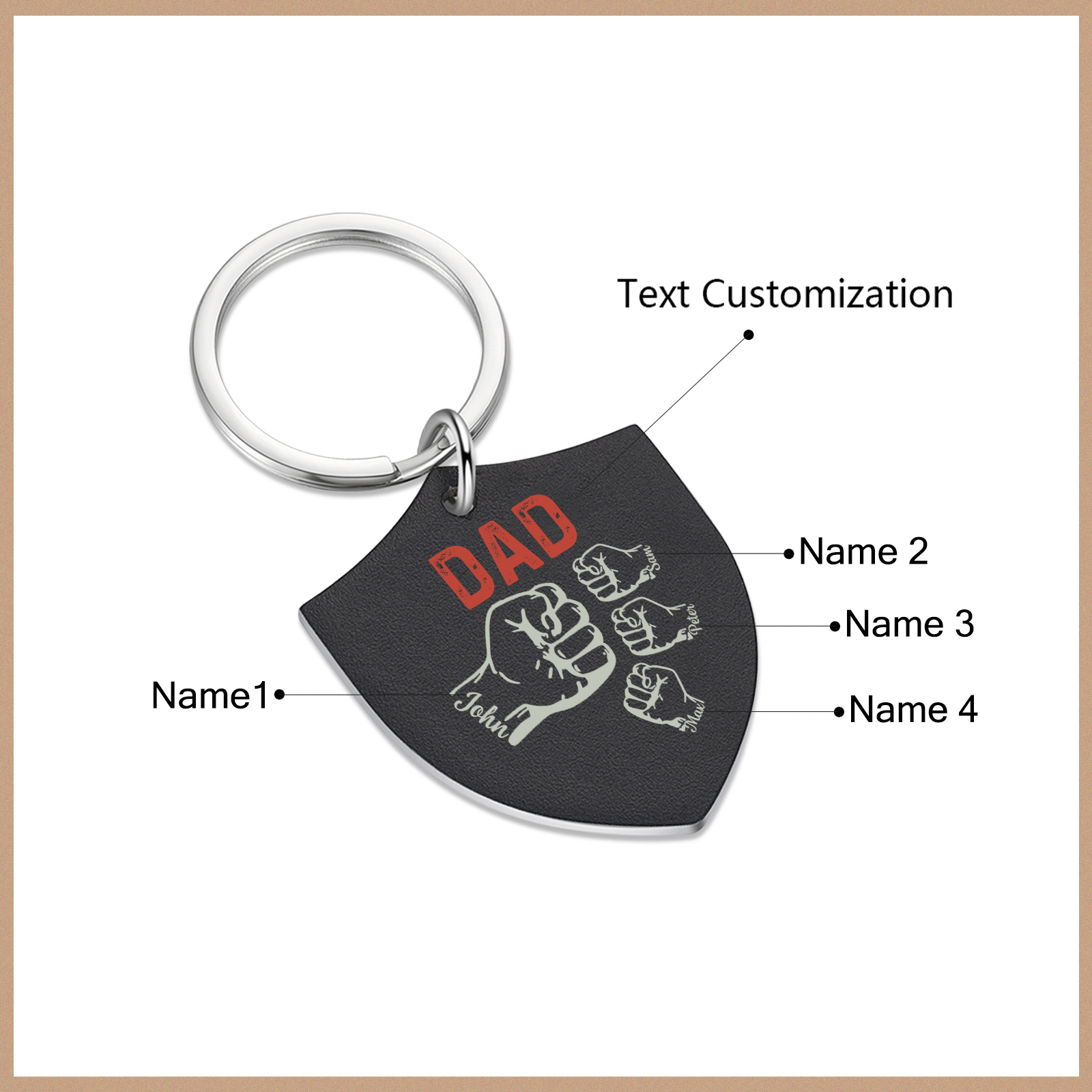 Personalised 4 Names & 1 Text Fist Bump Keychain Engraved Kids Names Keychain Gifts for Dad/Grandpa-Jessemade AU