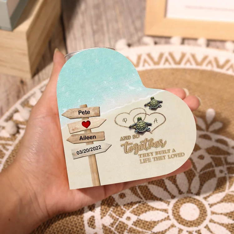 Personalised Couple Heart Candle Holder Engrave Name Turtle Wooden Candlesticks Valentines Gift-Jessemade AU