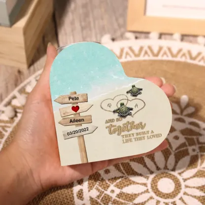 Personalised Couple Heart Candle Holder Engrave Name Turtle Wooden Candlesticks Valentines Gift-Jessemade AU