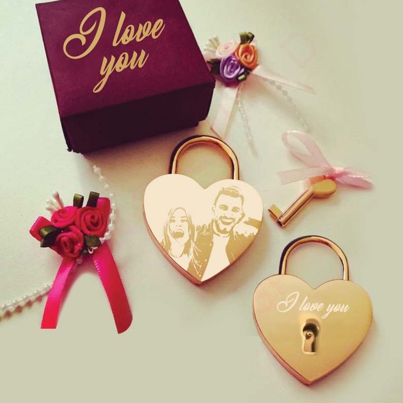 Personalised Heart Love Lock Custom Photo Padlocks Gifts For Couple-Jessemade AU