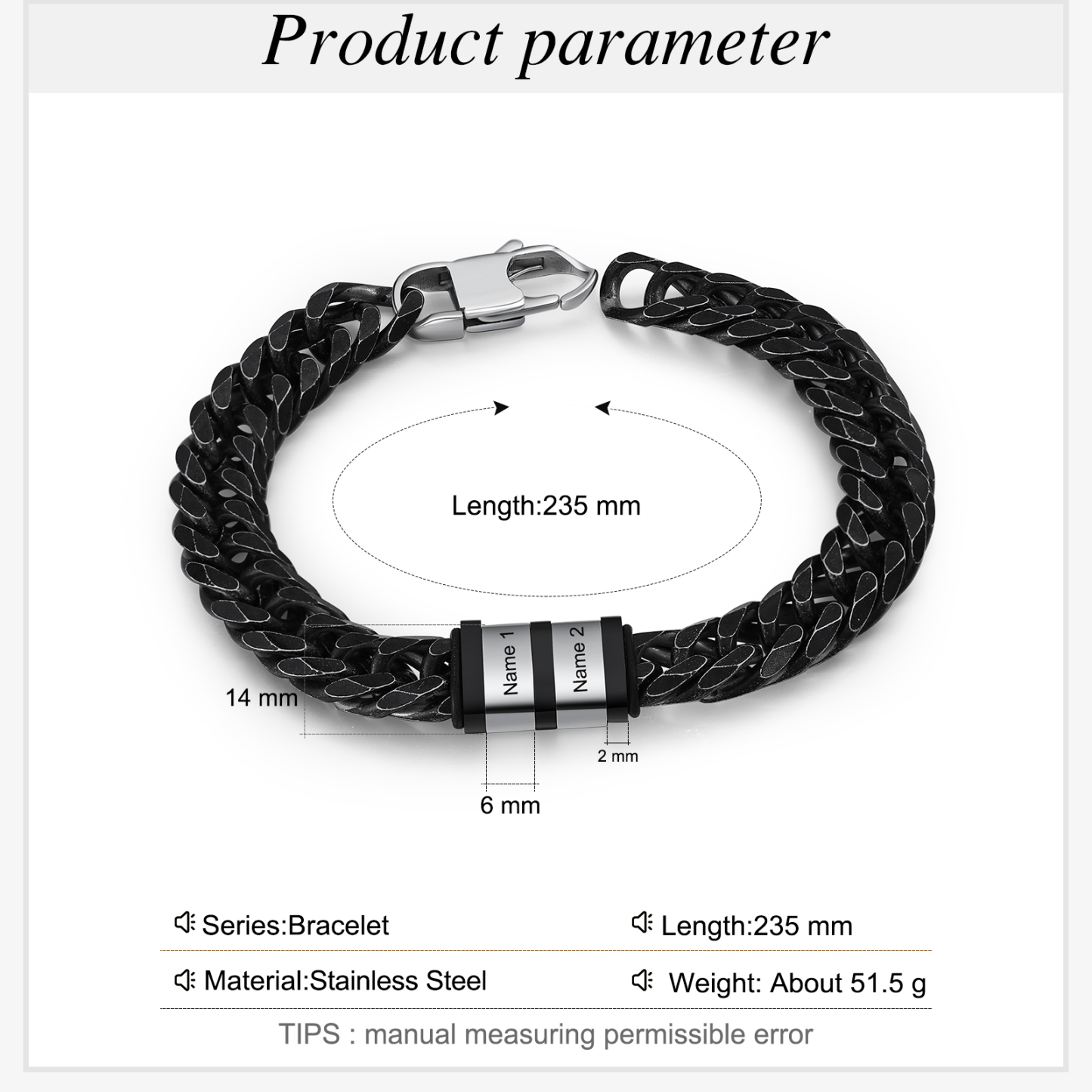 Personalised Cuban Chain Bracelet Customised Name Bracelet with 2 Beads-Jessemade AU