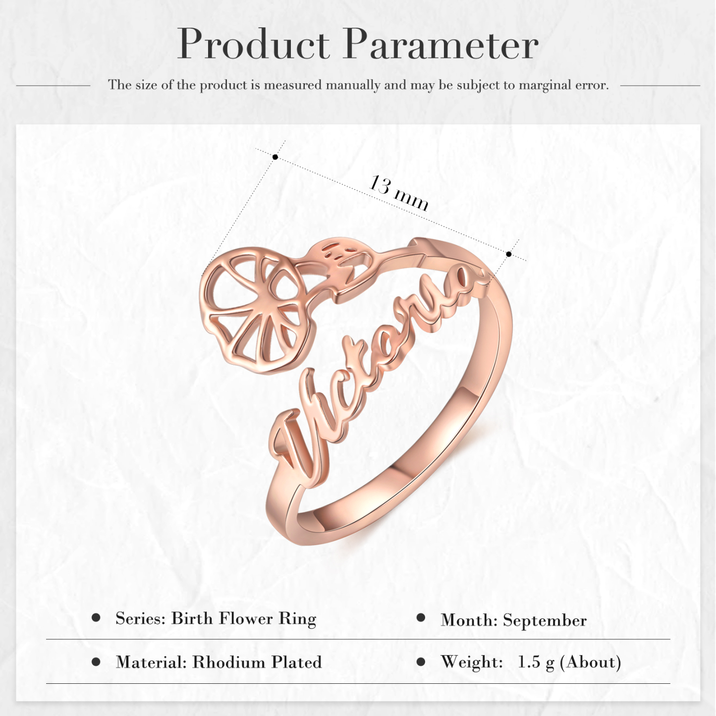 Personalised September Birth Flower Ring With Name Gifts For Her-Jessemade AU