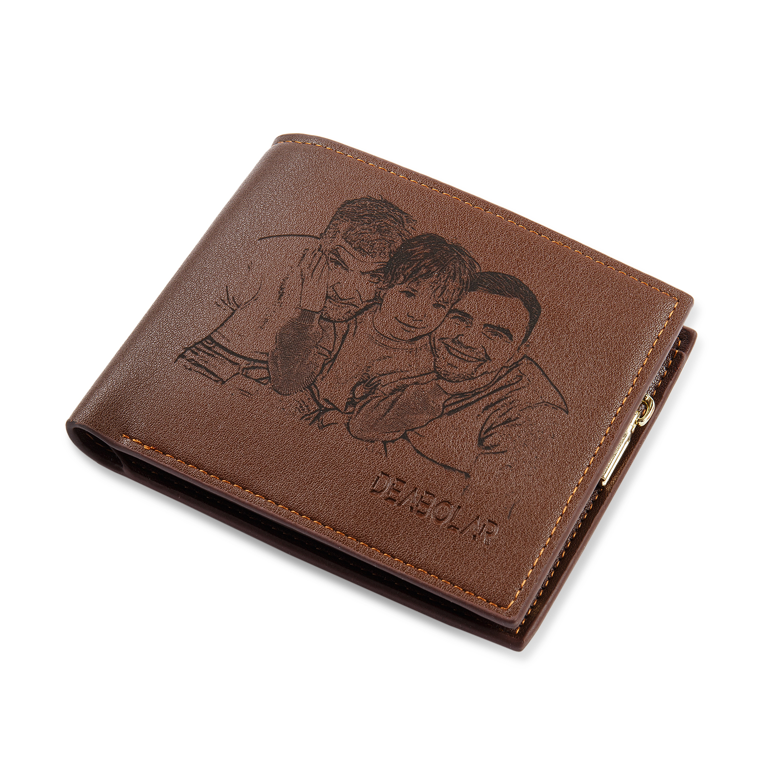 Brown Personalised Leather Wallet Engraved Photo Short Purse Gifts For Men-Jessemade AU