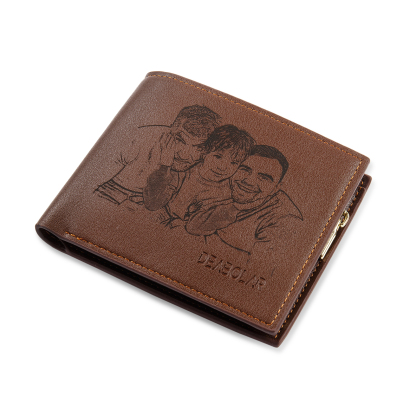 Brown Personalised Leather Wallet Engraved Photo Short Purse Gifts For Men-Jessemade AU