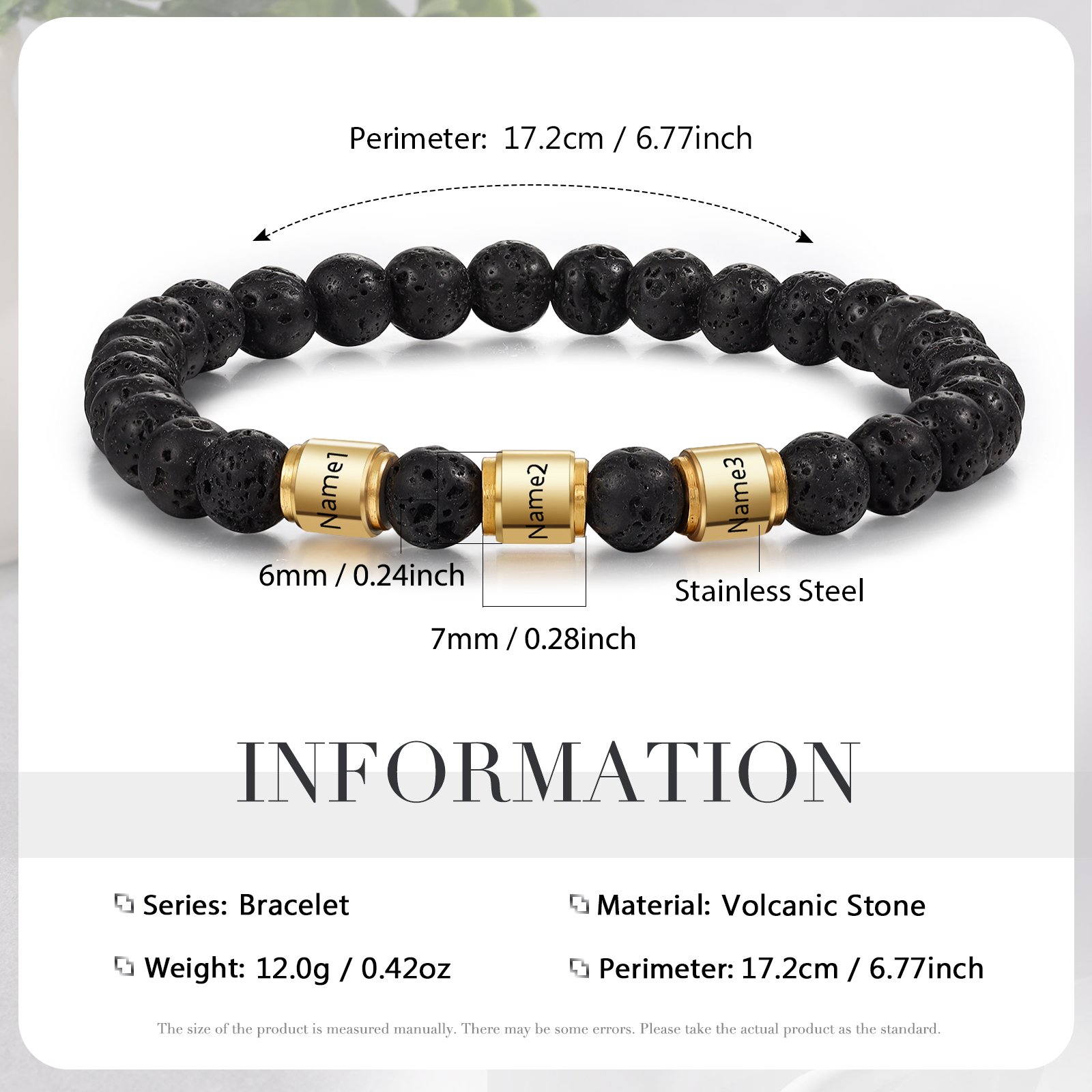 3 Names - Personalised Men's Bracelet Customised Name Beaded Bracelet Volcanic Stone Bracelet Gift for Him-Jessemade AU