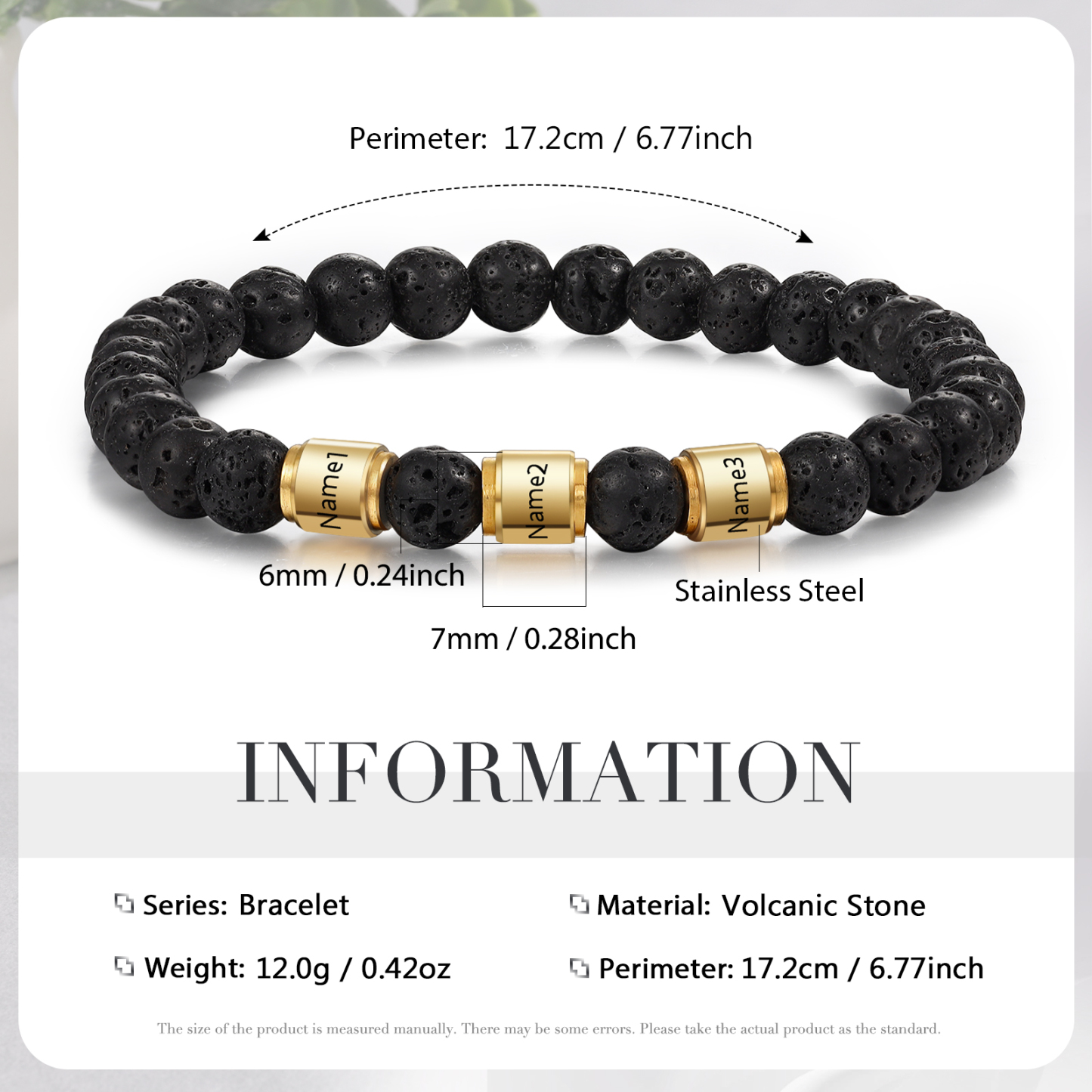 3 Names - Personalised Men's Bracelet Customised Name Beaded Bracelet Volcanic Stone Bracelet Gift for Him-Jessemade AU
