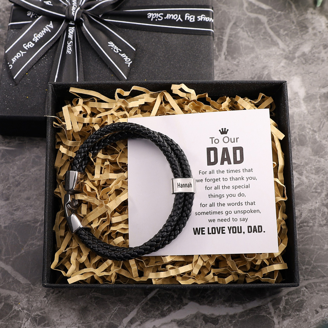 Men Leather Bracelet Personalised with 1 Bead Custom 1 Name Two Layers Bracelet for Dad-Jessemade AU