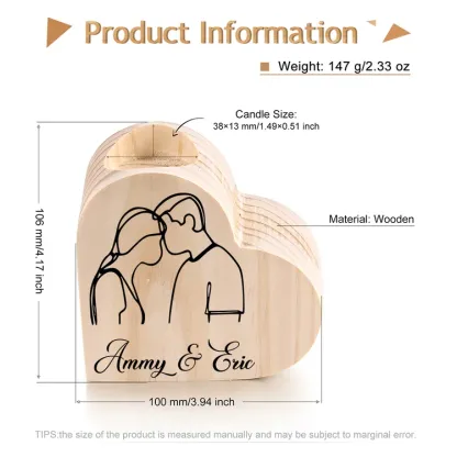 Personalised Couple Heart Candle Holder Engrave Name Wooden Candlesticks Valentines Gift-Jessemade AU