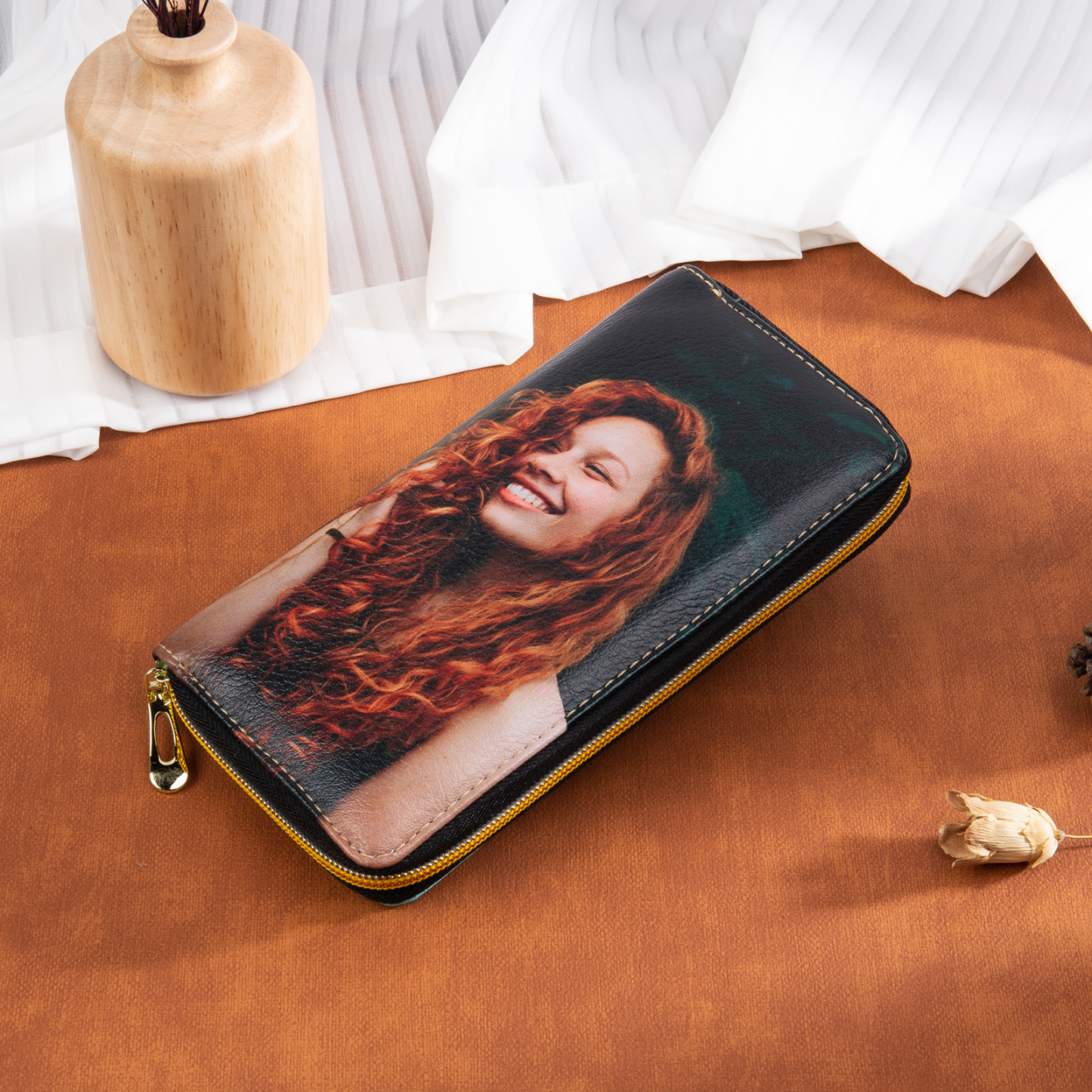 Long Purse Personalised Butterfly Leather Wallet Engraved 1 Photo Zip Wallet Gifts for Her-Jessemade AU