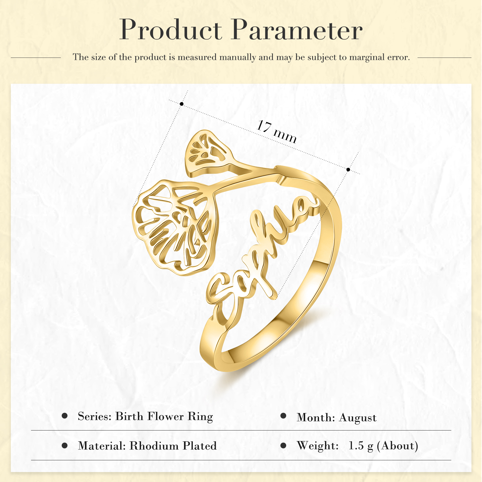 Personalised August Birth Flower Ring With Name Gifts For Her-Jessemade AU