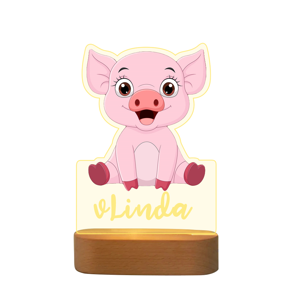 Personalised Name Pink Pig Night Light LED Lamp Gifts For Kids-Jessemade AU