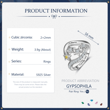 Personalised Star Ring With 1 Birthstone Engraved Names Ring Gift For Women-Jessemade AU