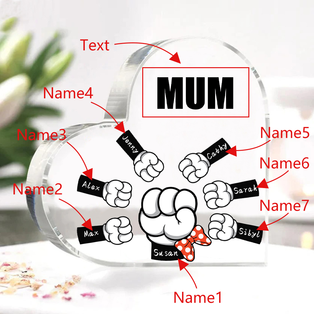 7 Names - Personalised Acrylic Heart Keepsake Custom Name & Text Fist Bump Ornaments Gifts for Family-Jessemade AU