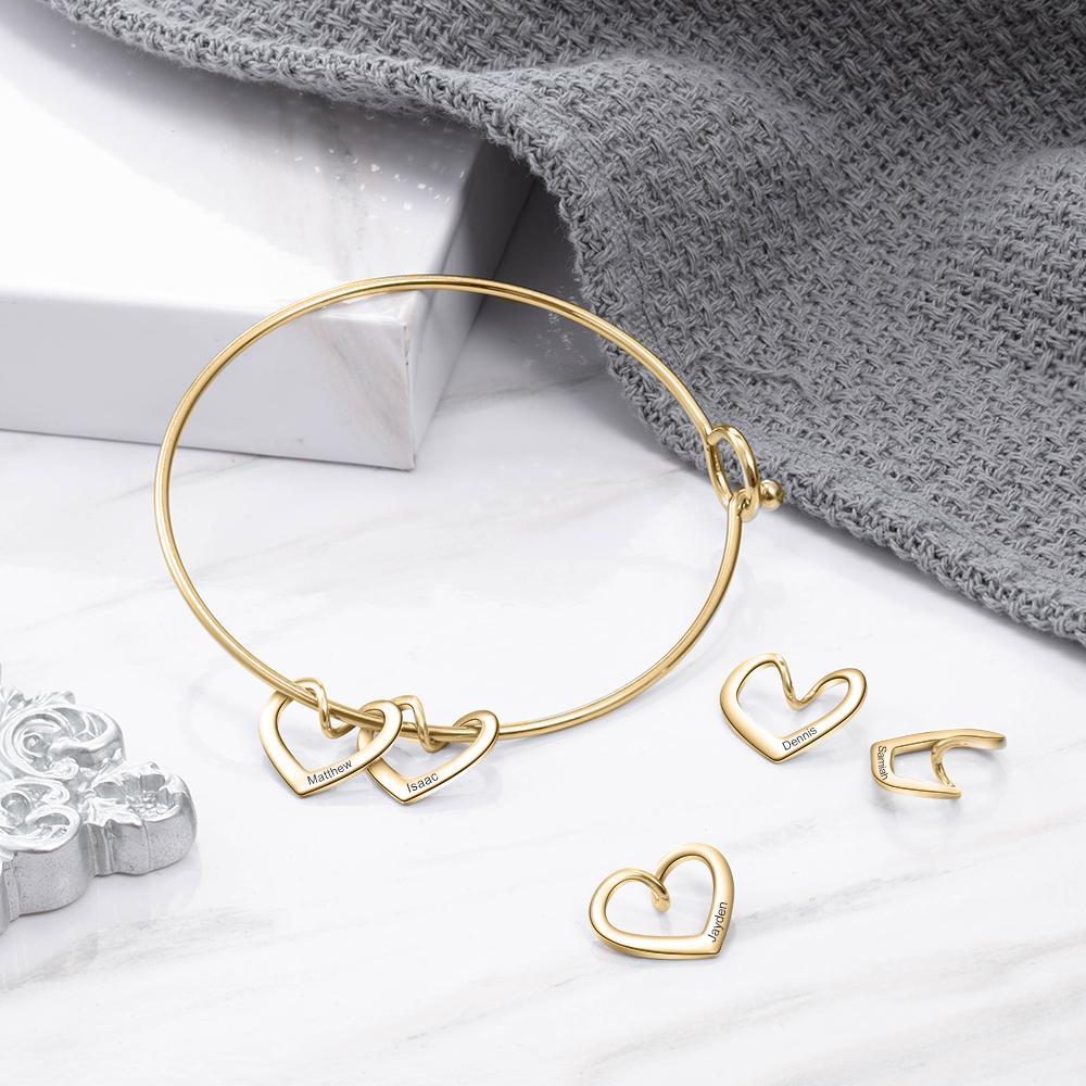 To My Mother Personalised Love Bracelet with 4 Heart Charms Engraved 4 Names Bangle Bracelet-Jessemade AU