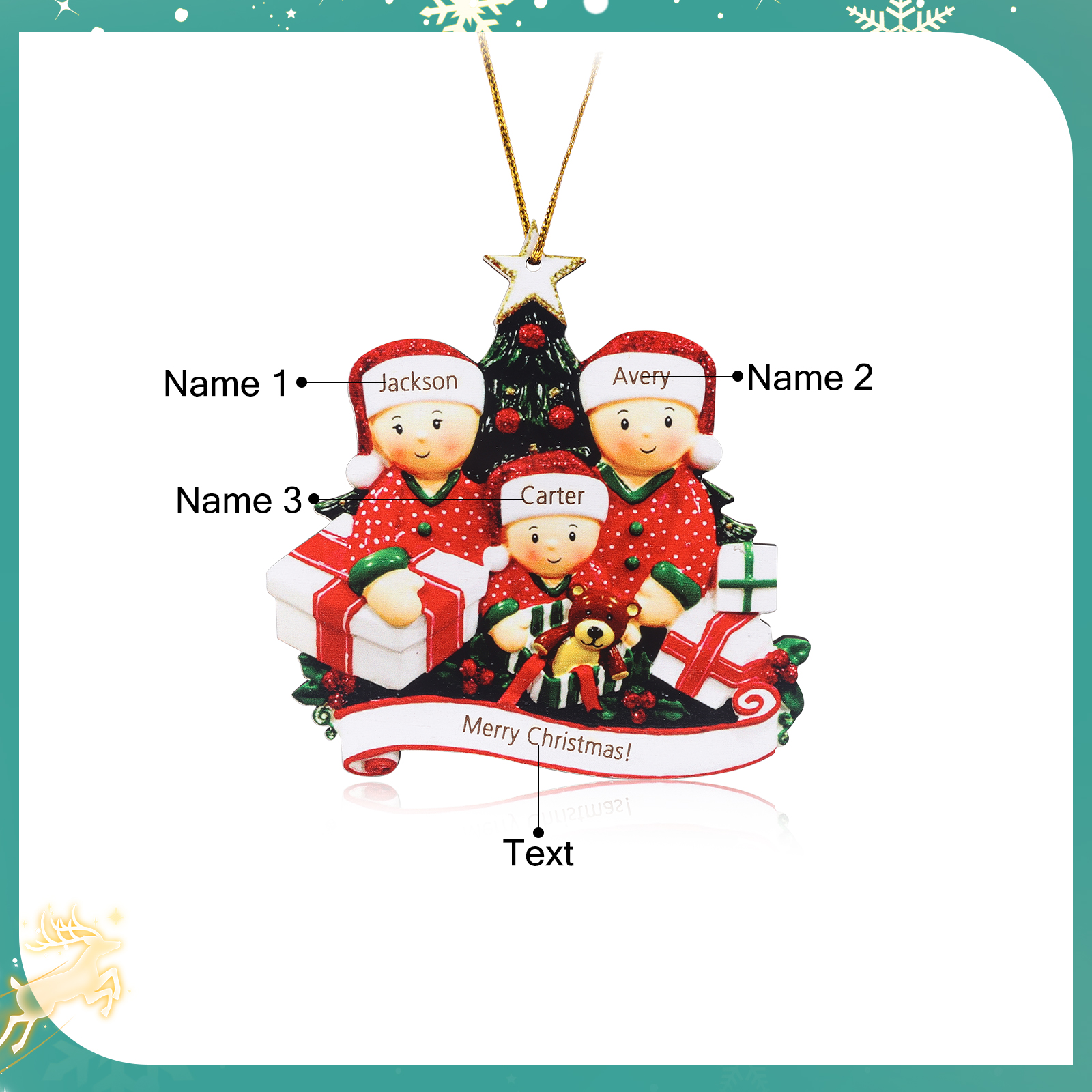 Personalised Christmas Tree Ornament Custom 3 Family Members Names Ornament-Jessemade AU