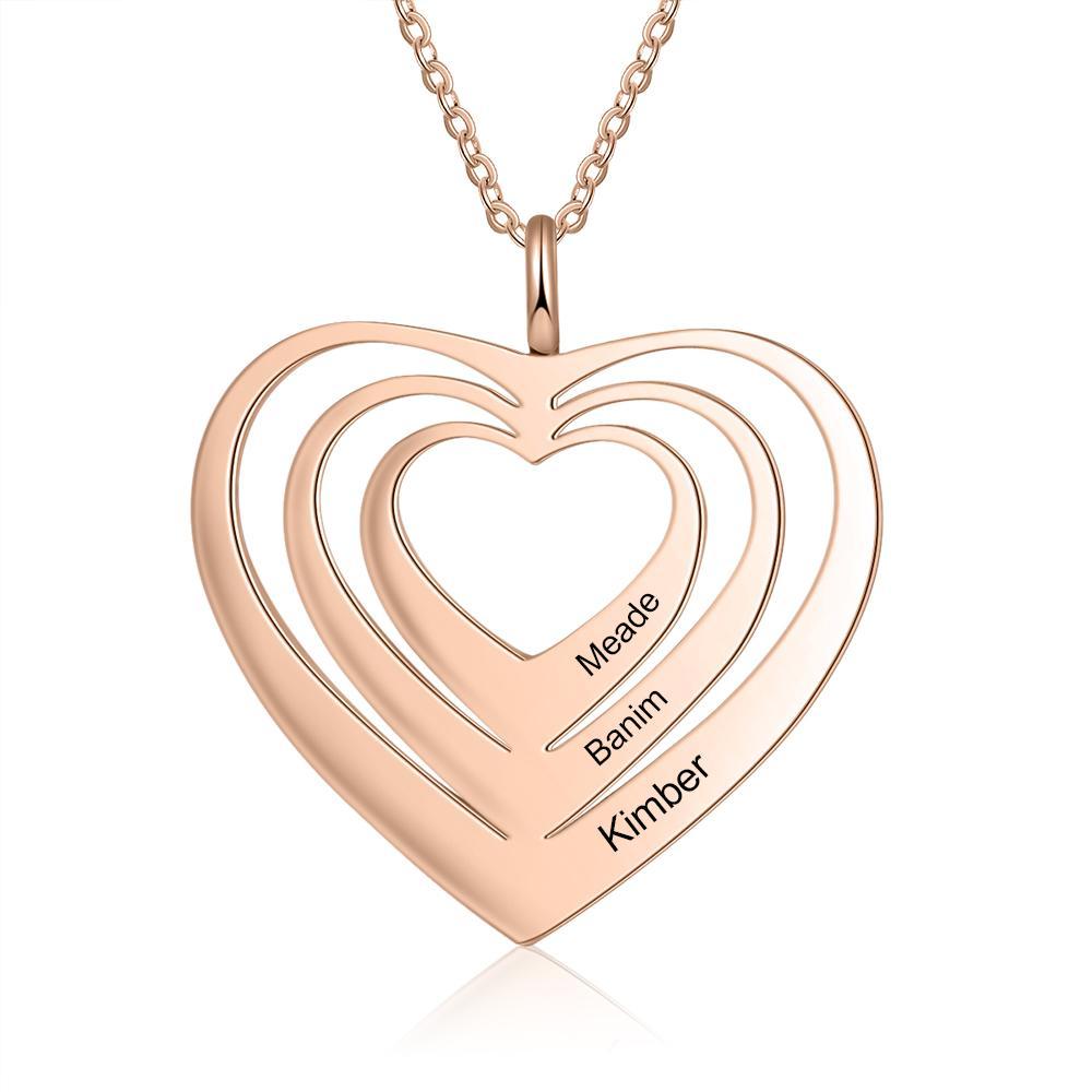 Personalised Family Hearts Necklace Engraved 3 Names Love Heart Necklace Gifts for Women-Jessemade AU