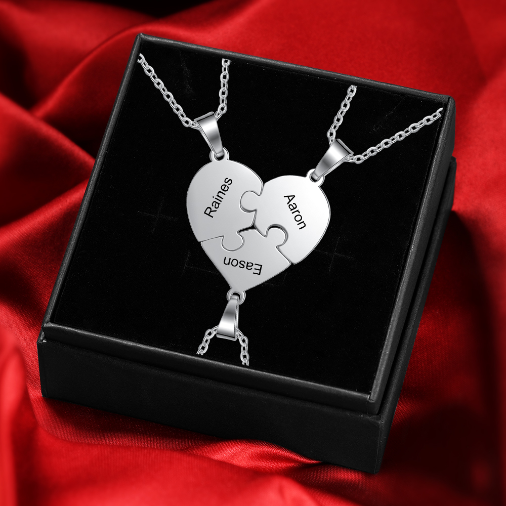 Personalised Heart Puzzle Necklace With 3 Names Gifts For Her-Jessemade AU