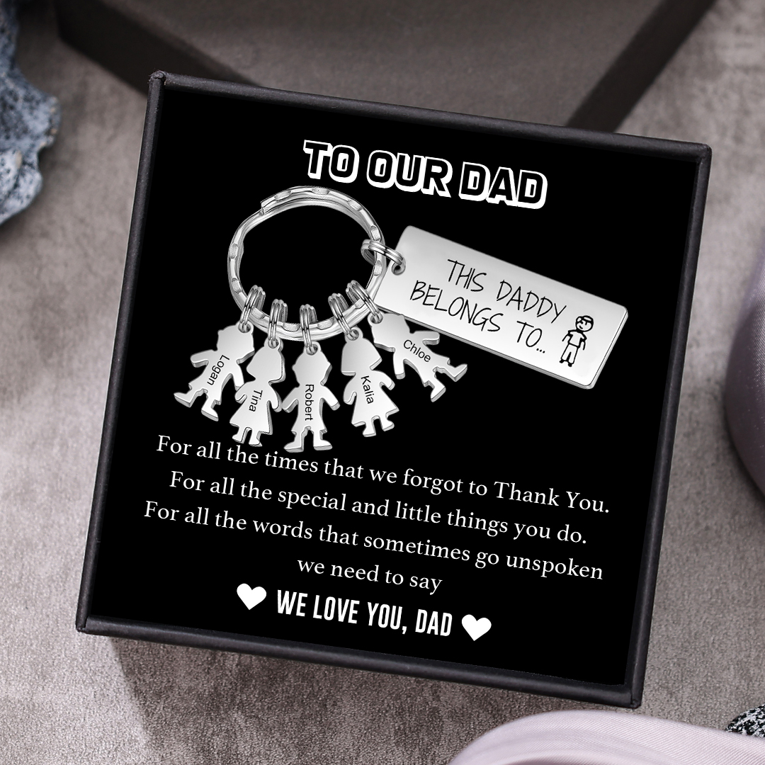 Personalised Keychain with 5 Kid Charms Father's Day Gift "This Daddy Belongs To" Custom Family Keyring-Jessemade AU