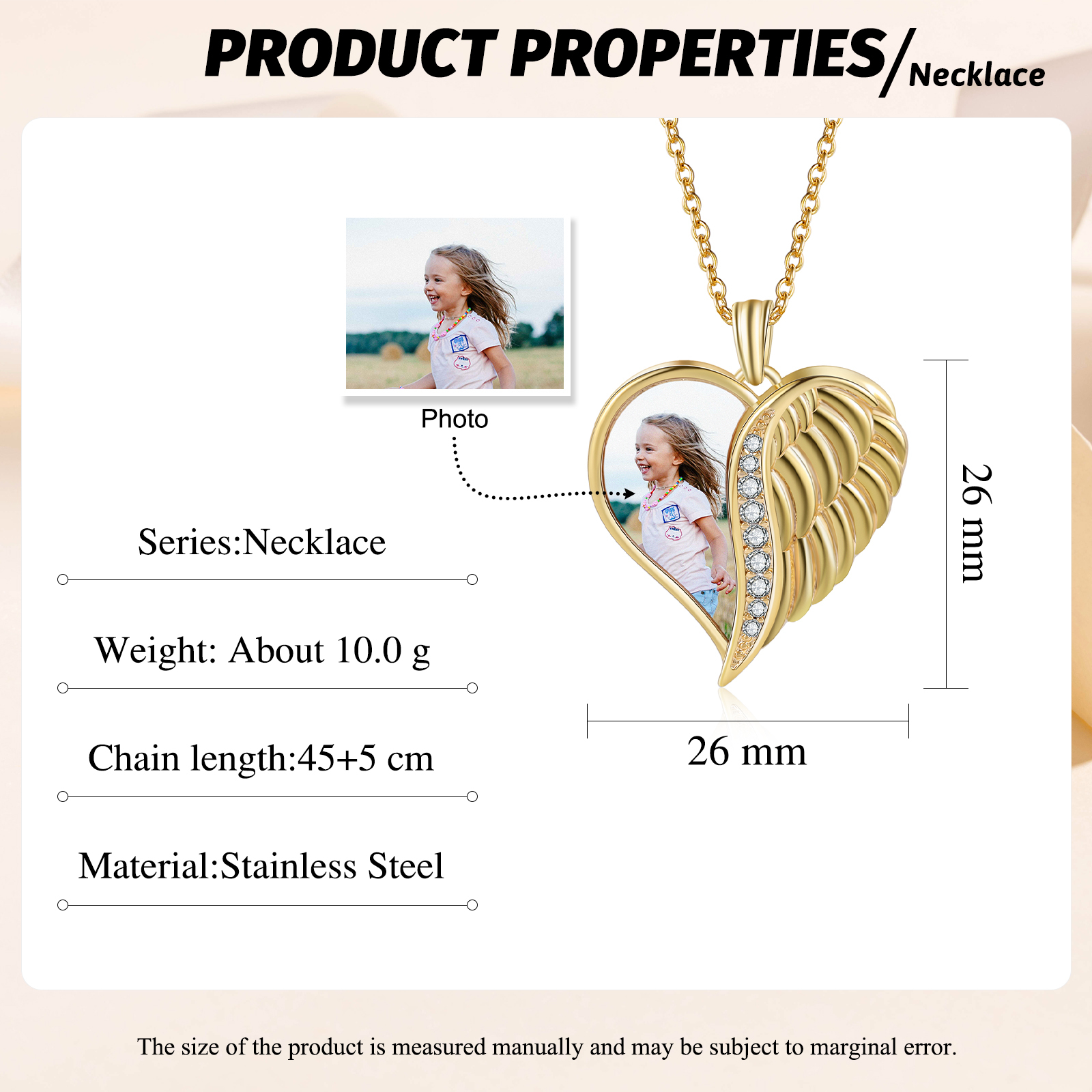 Personalised Heart Photo Necklace Custom 1 Memorial Photo Angle Wing Necklace Gifts for Her-Jessemade AU