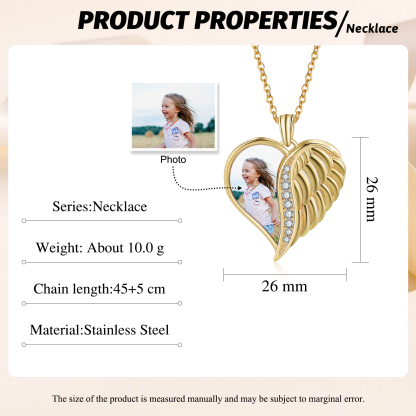 Personalised Heart Photo Necklace Custom 1 Memorial Photo Angle Wing Necklace Gifts for Her-Jessemade AU
