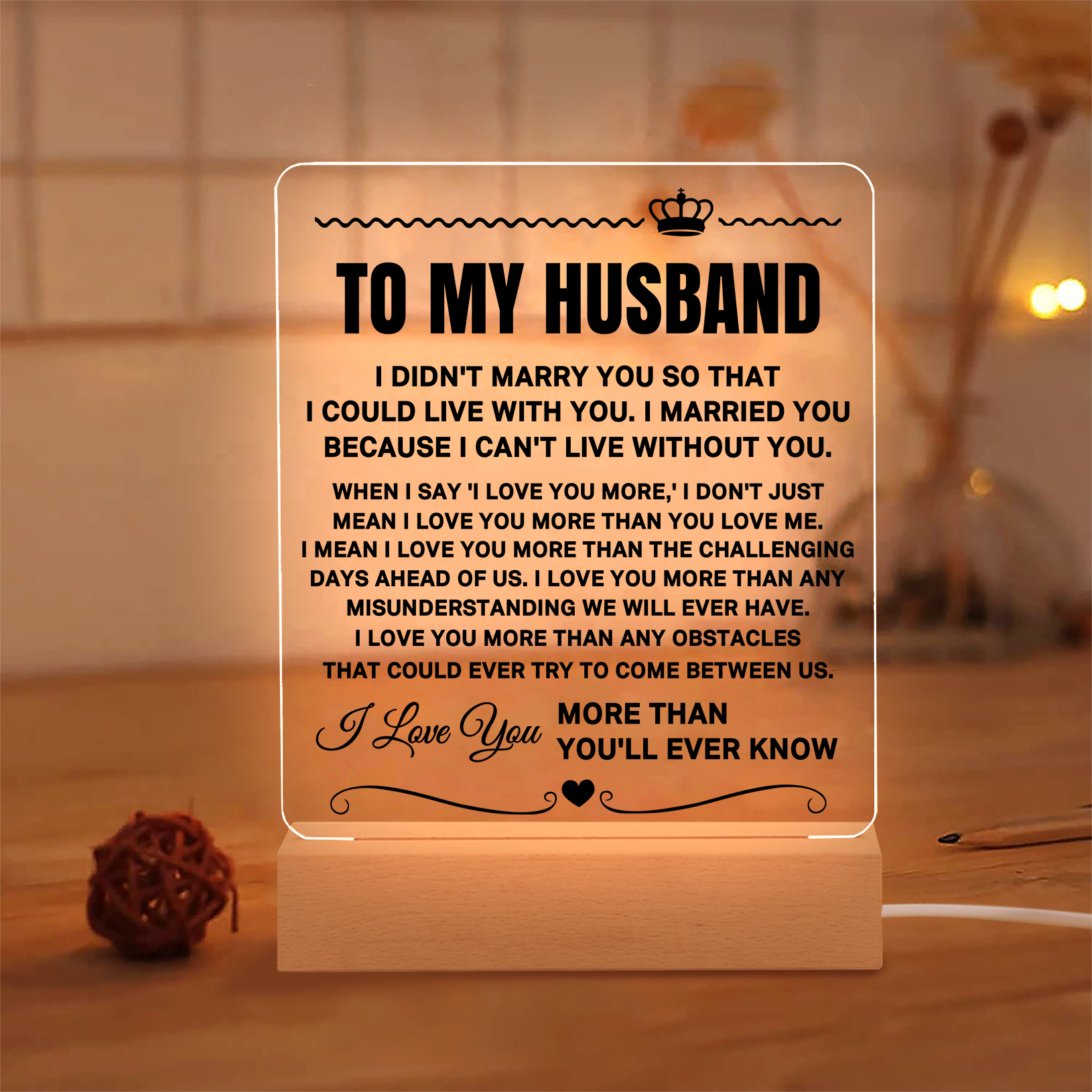To My Husband Night Light, "I Love You More Than You'll Ever Know" LED Lamp Romantic Gifts for Him-Jessemade AU