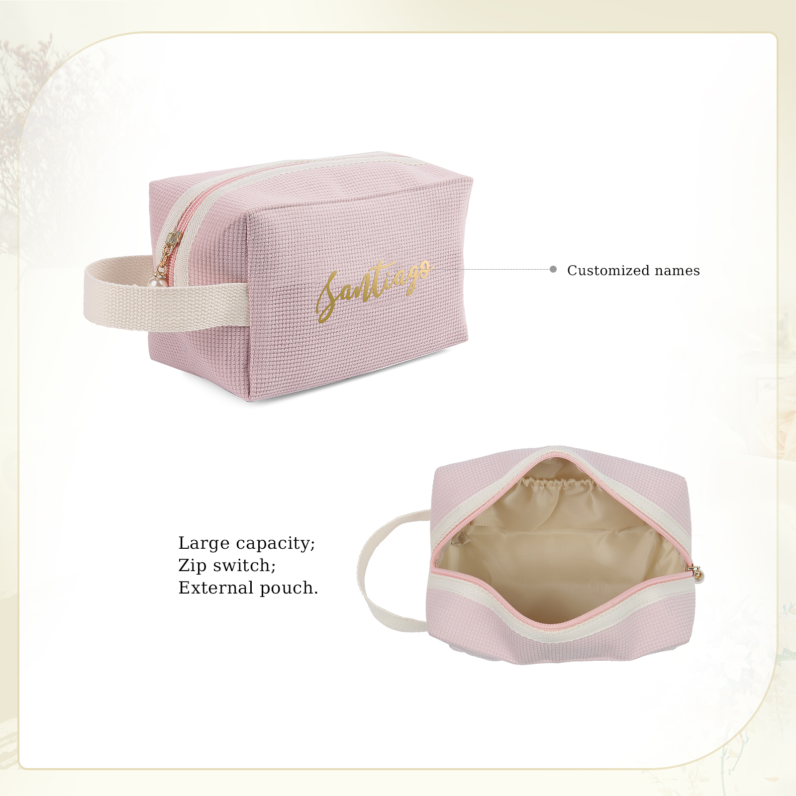 Personalised Name Cosmetic Bag Custom Makeup Bag Zipper Storage Bag Gifts for Ladies Girls-Jessemade AU