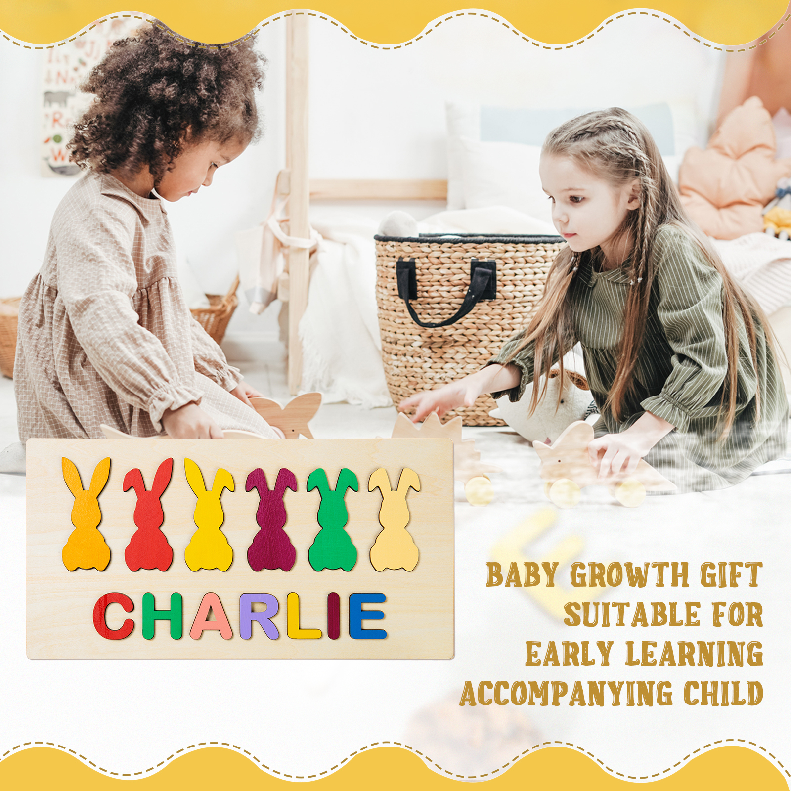 Jessemade Bunny Name Puzzles Personalised Easter Educational Toys for Toddlers Children Gifts-Jessemade AU