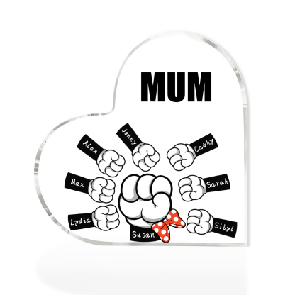 8 Names - Personalised Acrylic Heart Keepsake Custom Name & Text Fist Bump Ornaments Gifts for Family-Jessemade AU
