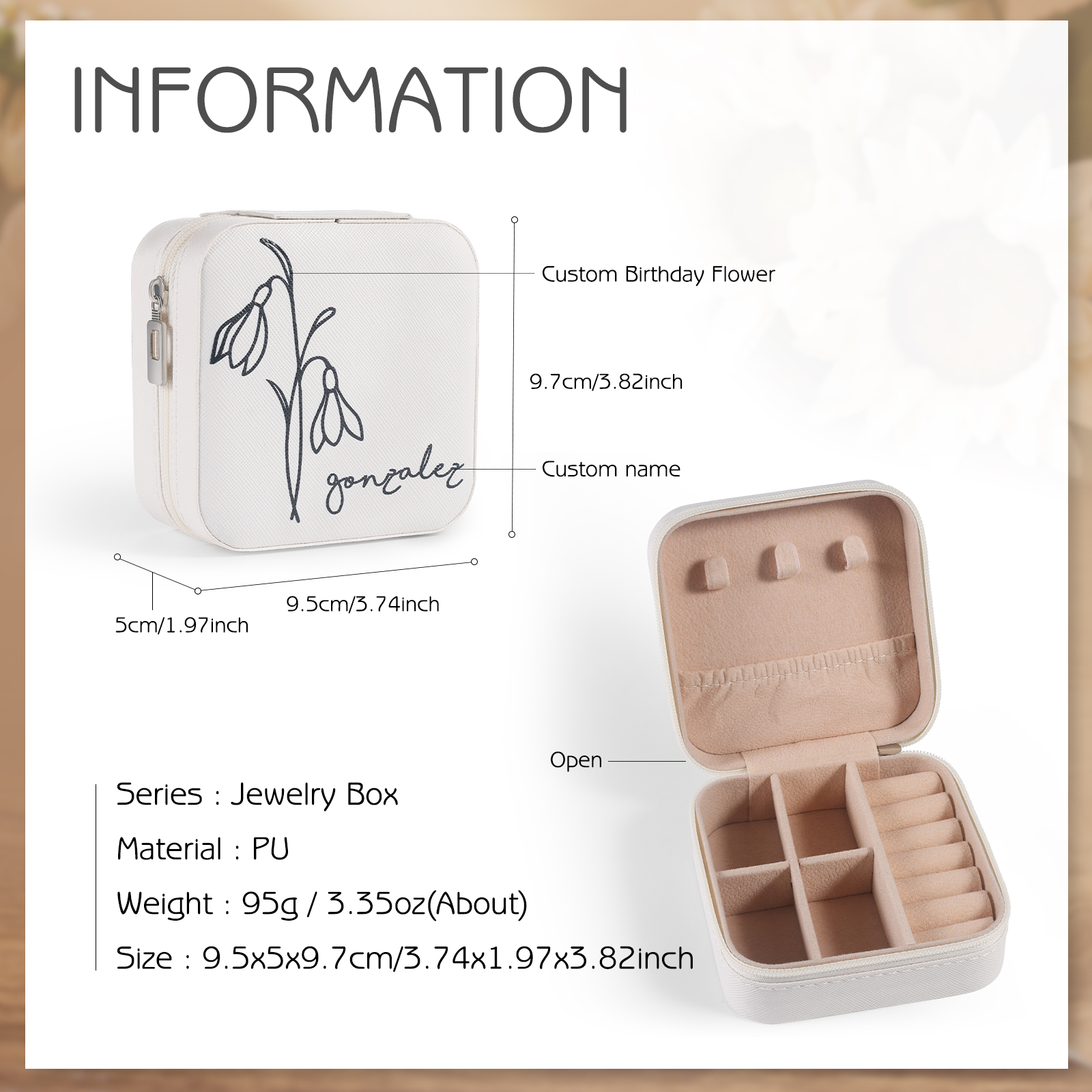 Custom Name Jewelry Gift Box with Birth Flower Personalised Travel Jewelry Box-Jessemade AU