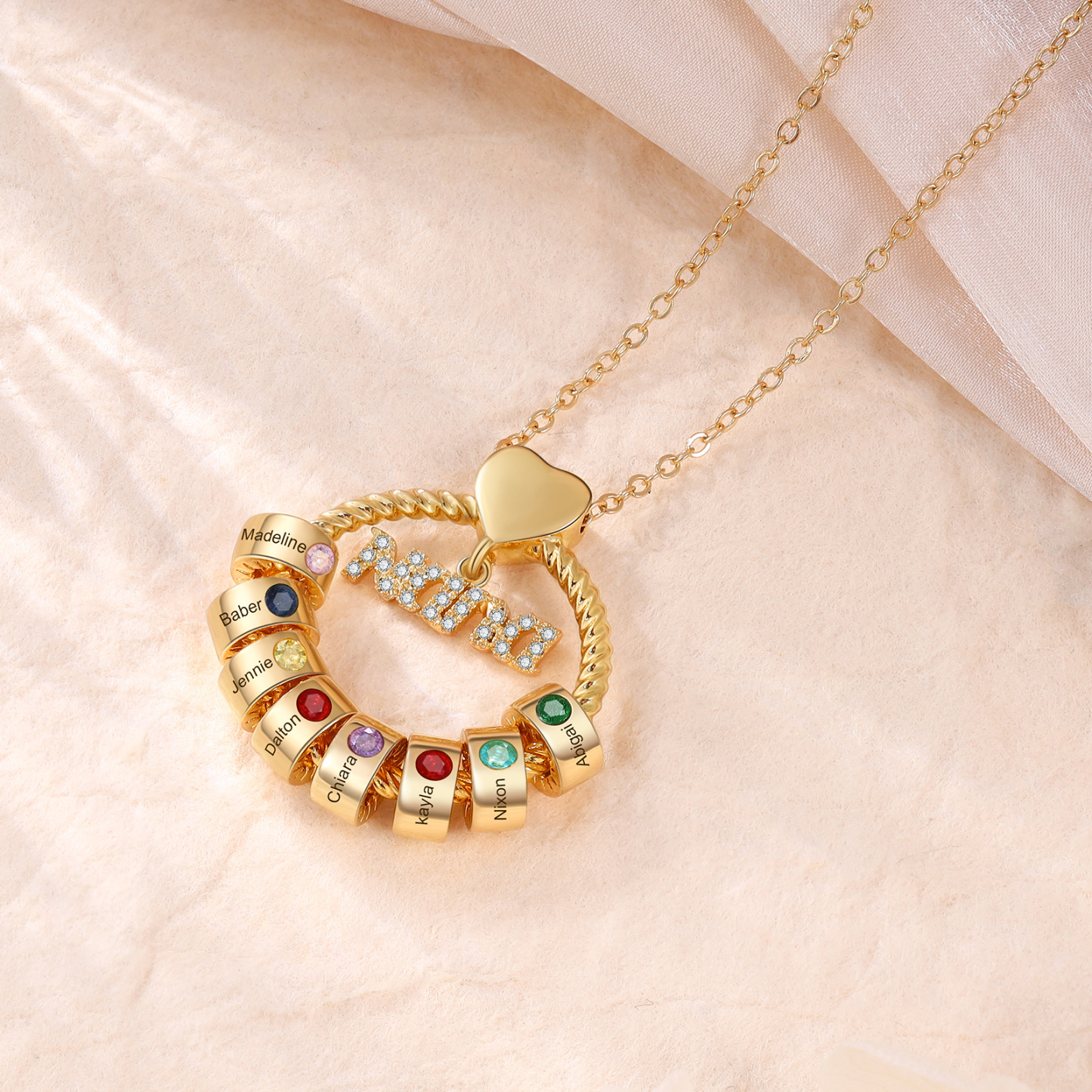 8 Names - Personalised Nana Necklace Custom Names & Birthstones Circle Pendant Necklace Gift for Grandma Nana-Jessemade AU