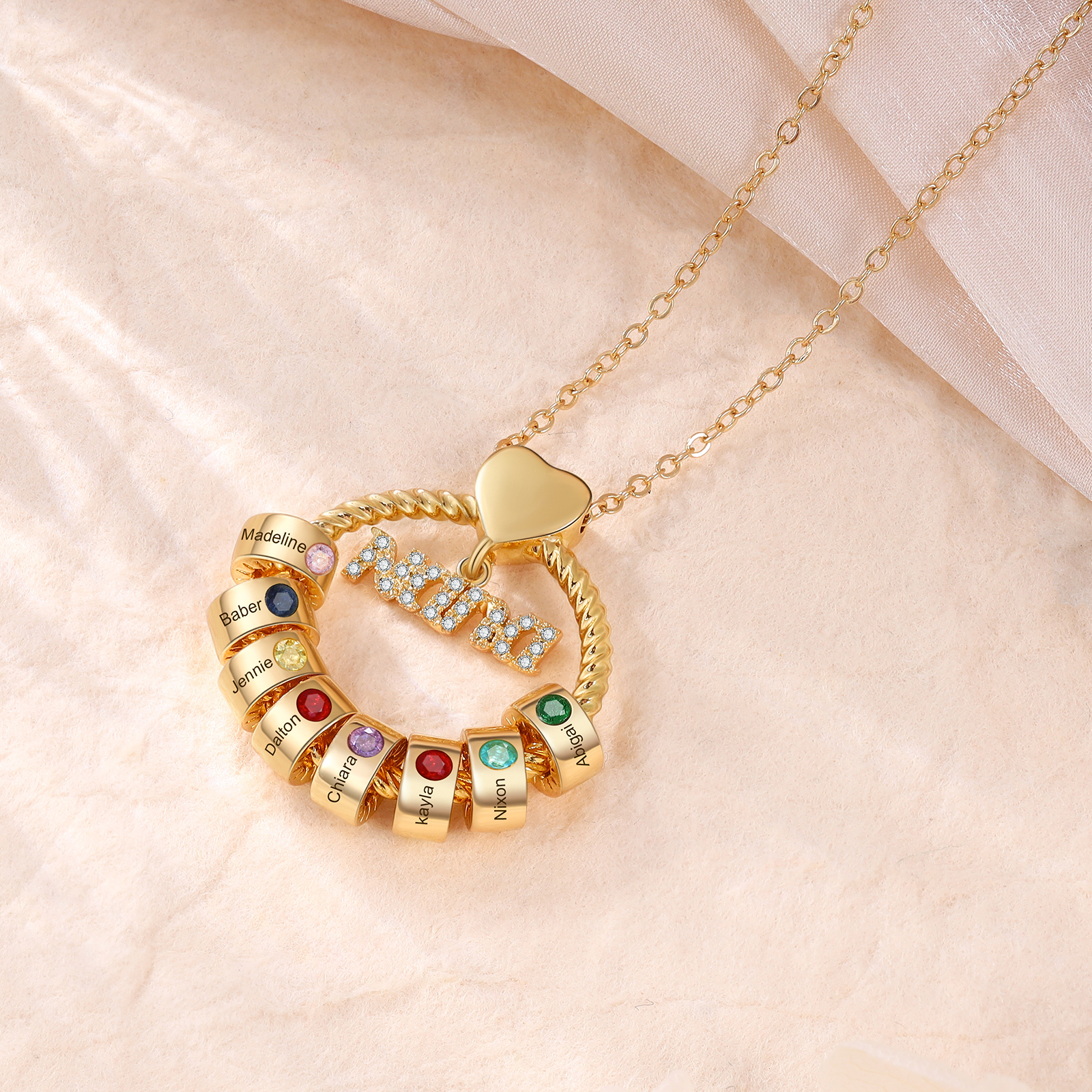 8 Names - Personalised Nana Necklace Custom Names & Birthstones Circle Pendant Necklace Gift for Grandma Nana-Jessemade AU