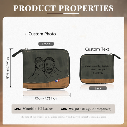 Personalised Photo & Text Billfold Wallet Custom Men's Leather Wallet Zipper Gifts for Him Brown-Jessemade AU
