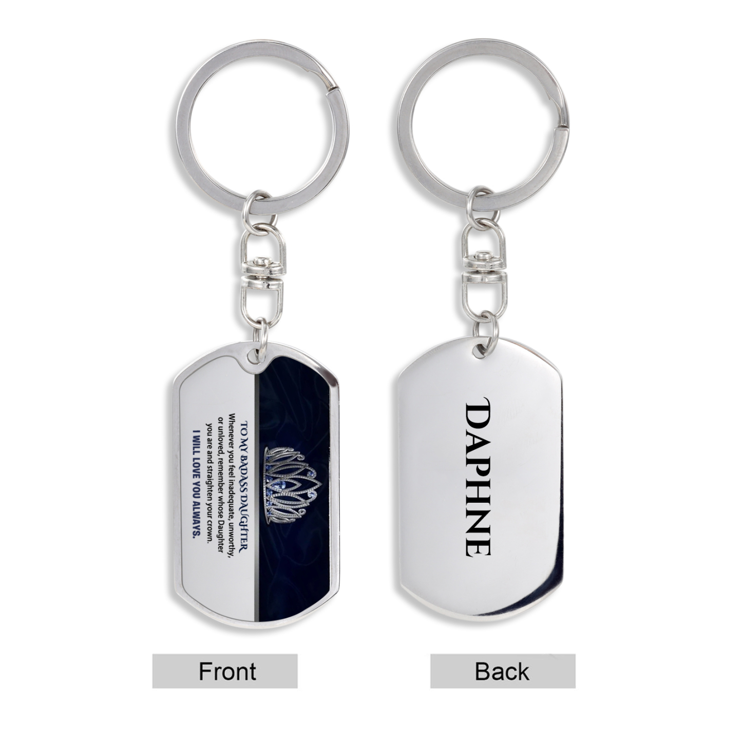To My Badass Daughter Crown Keychain Custom Name Stainless Steel Keyring "I Will Love You Always"-Jessemade AU