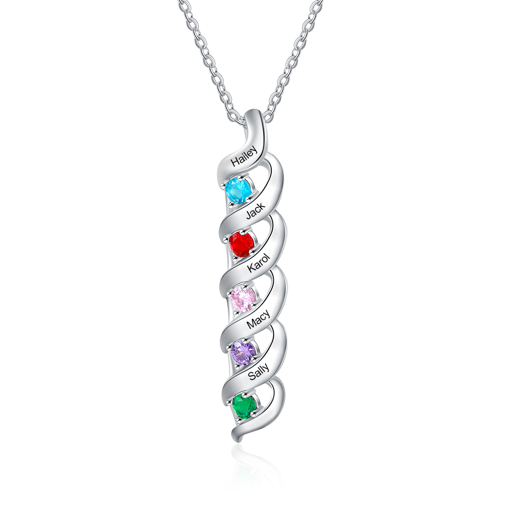 Personalised Birthstone Necklace Bracelet Set Cascading Pendant Heart Bangle Custom with 5 Birthstones 5 Names Christmas Gift
