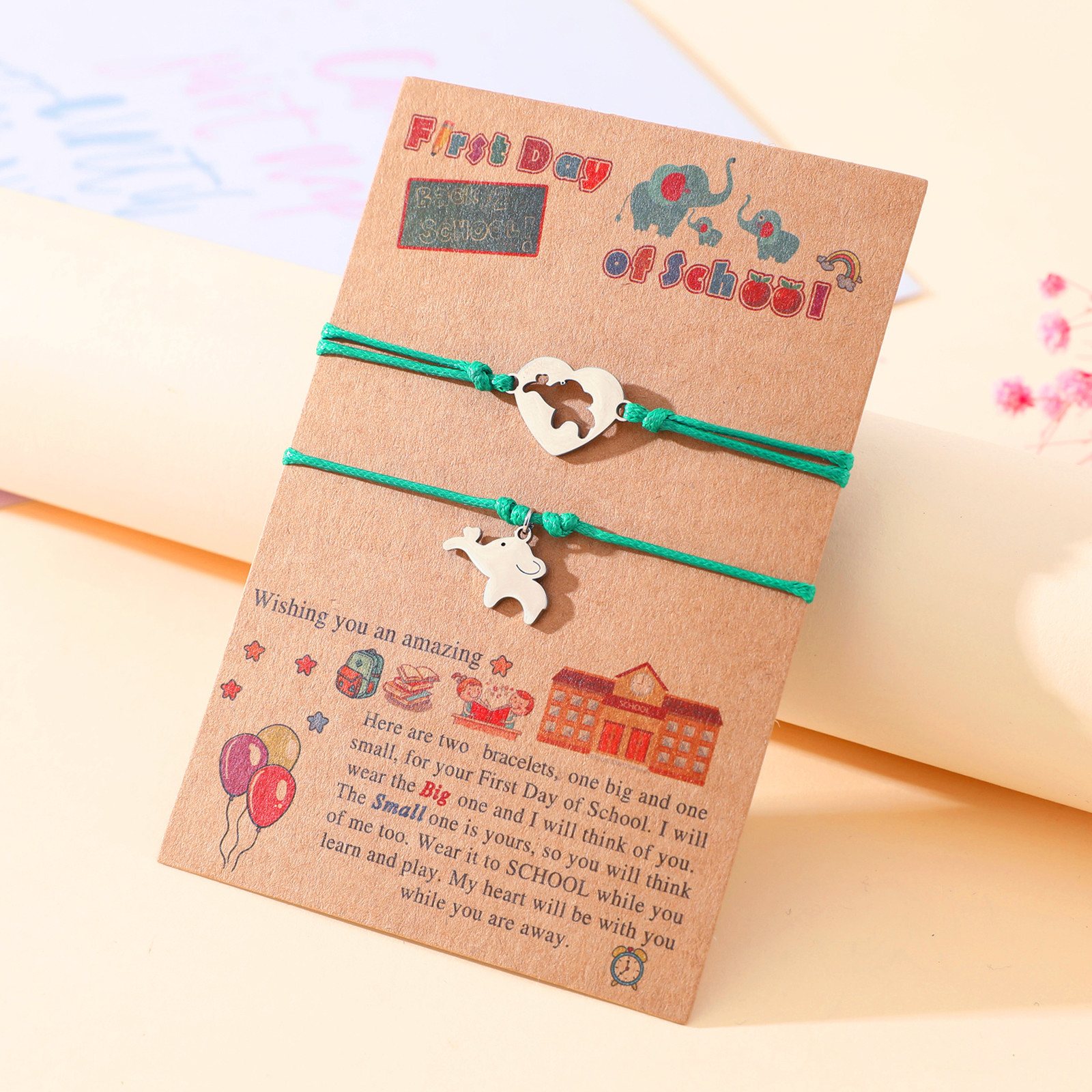 2 Pcs Elephant Bracelet Set Black Adjustable Bracelet First Day of School Gifts for Kids-Jessemade AU