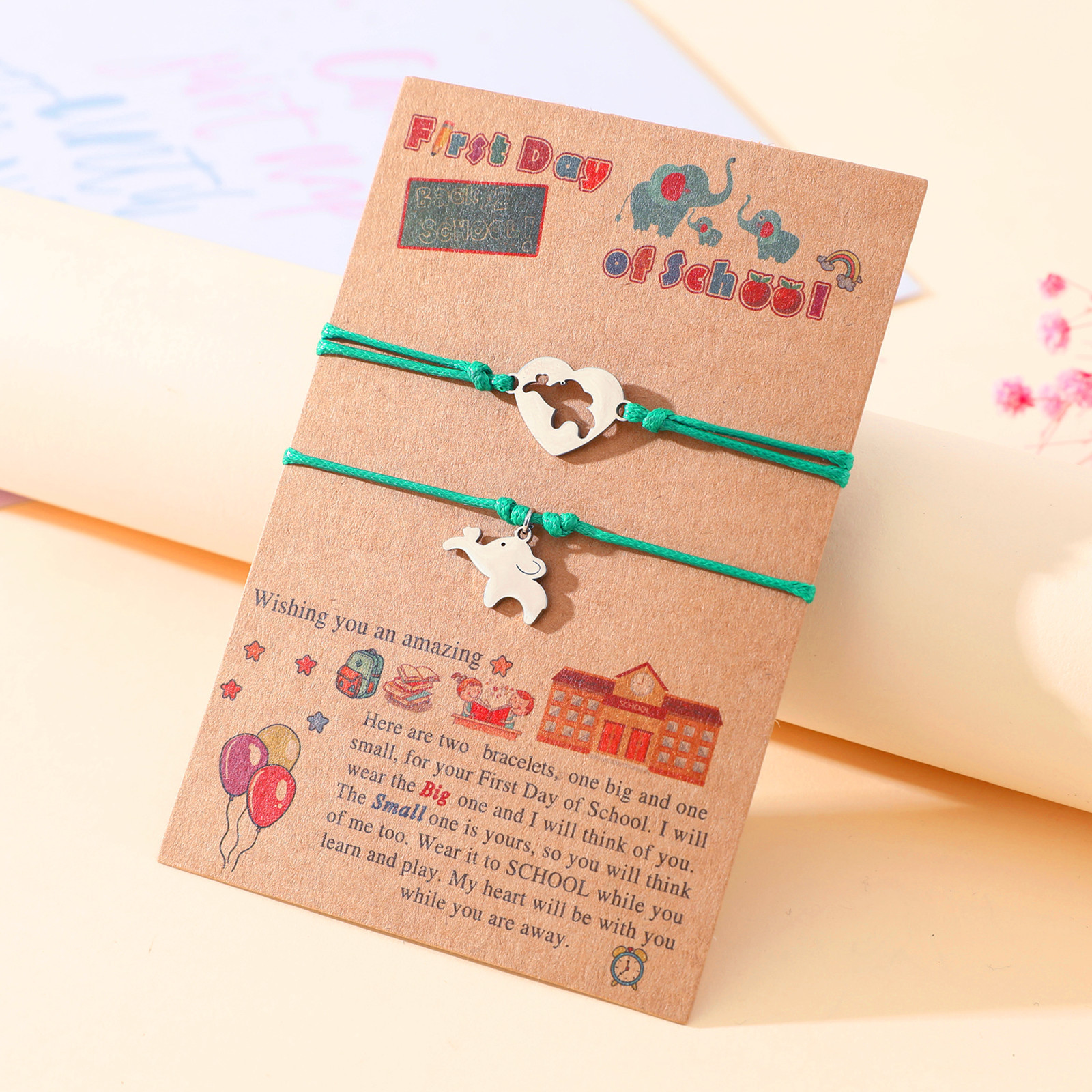 2 Pcs Elephant Bracelet Set Black Adjustable Bracelet First Day of School Gifts for Kids-Jessemade AU