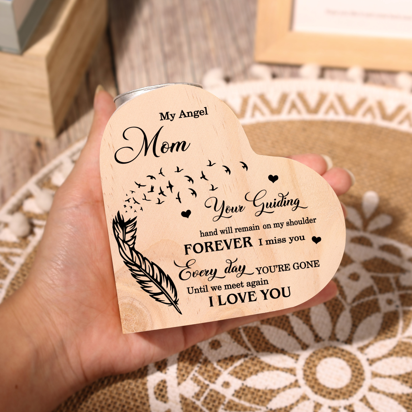 My Angel Mom Wooden Heart Candle Holder Memorial Candlesticks "Until we meet again"-Jessemade AU