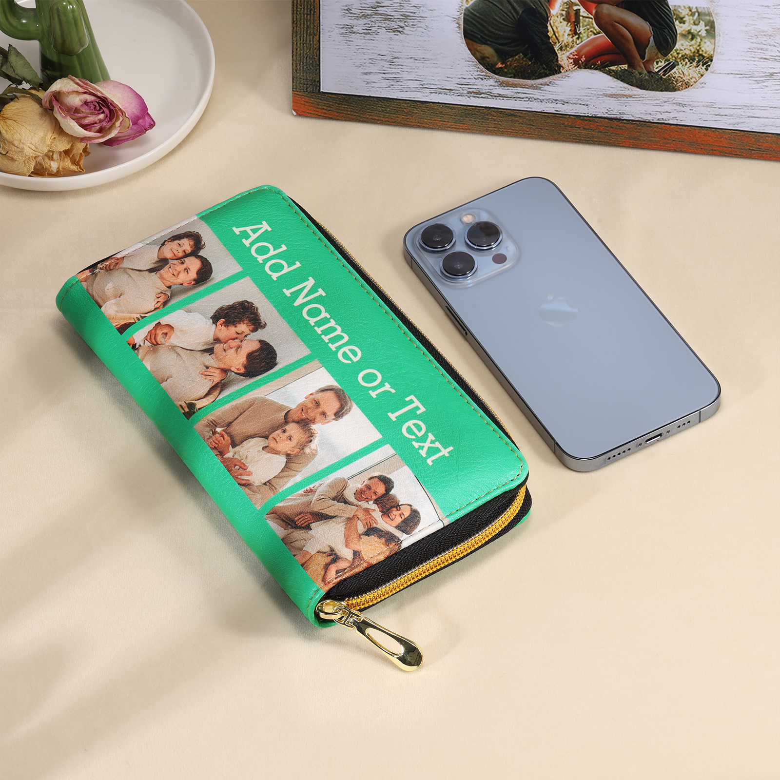 Long Purse Personalised Leather Wallet Engraved 4 Photos Zip Wallet Gifts for Her-Jessemade AU