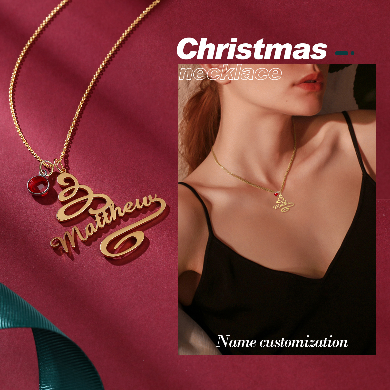 Personalised Name Necklace Custom 1 Birthstone Christmas Tree Necklace for Her-Jessemade AU