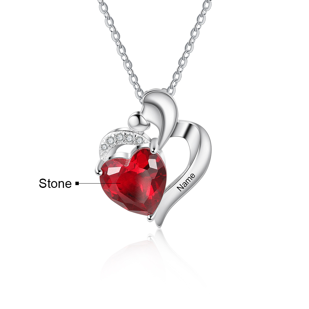 Personalised Heart Necklace With 1 birthstone Engraved Names Gift For Women-Jessemade AU