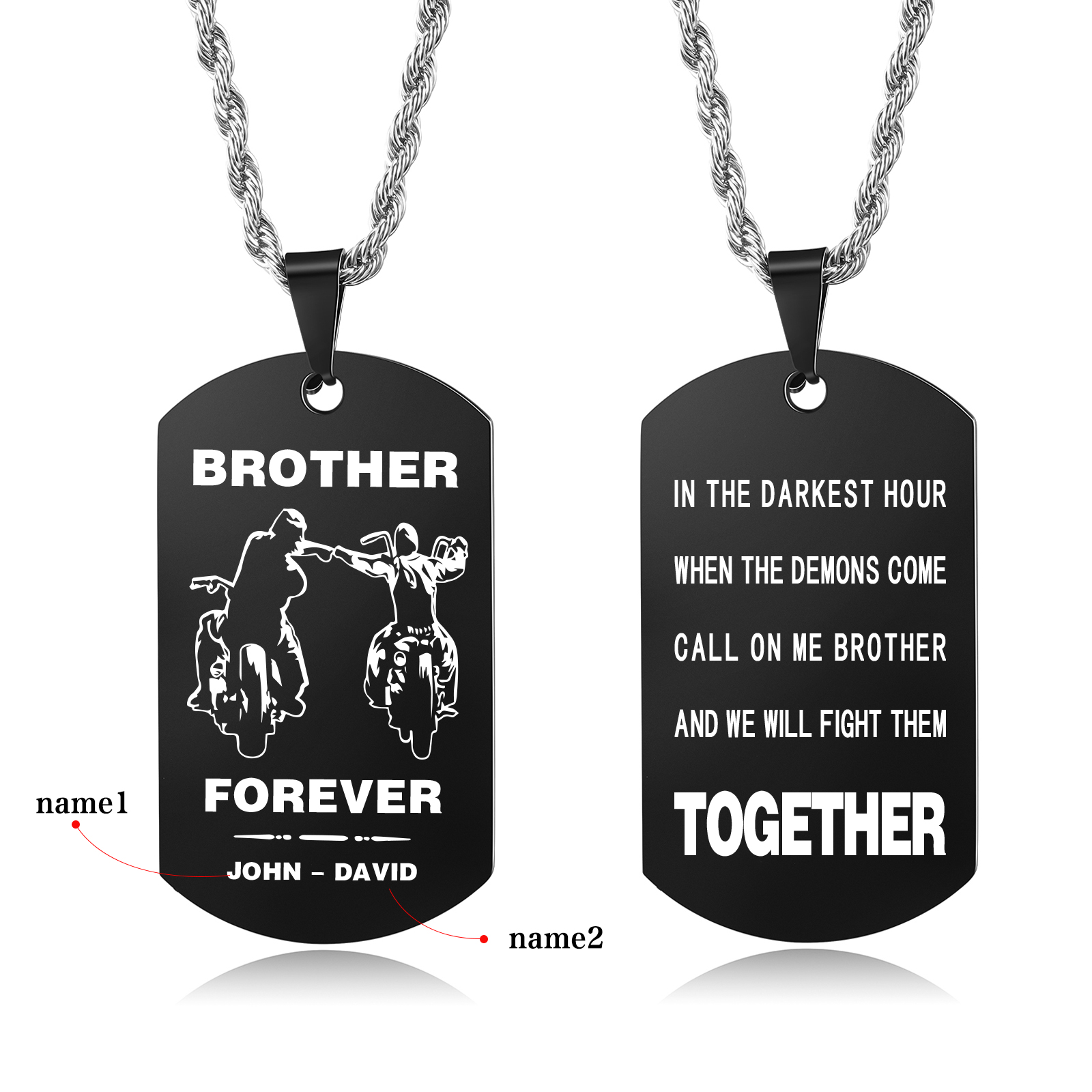 Brother Forever Dog Tag Necklace Personalised Black Double-sided Necklace Customised 2 Names Biker Necklace Gift to Brother-Jessemade AU